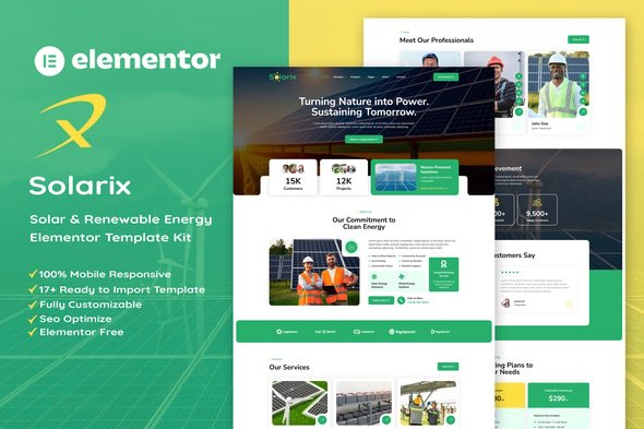 Solarix - Solar & Renewable Energy Elementor Template Kit